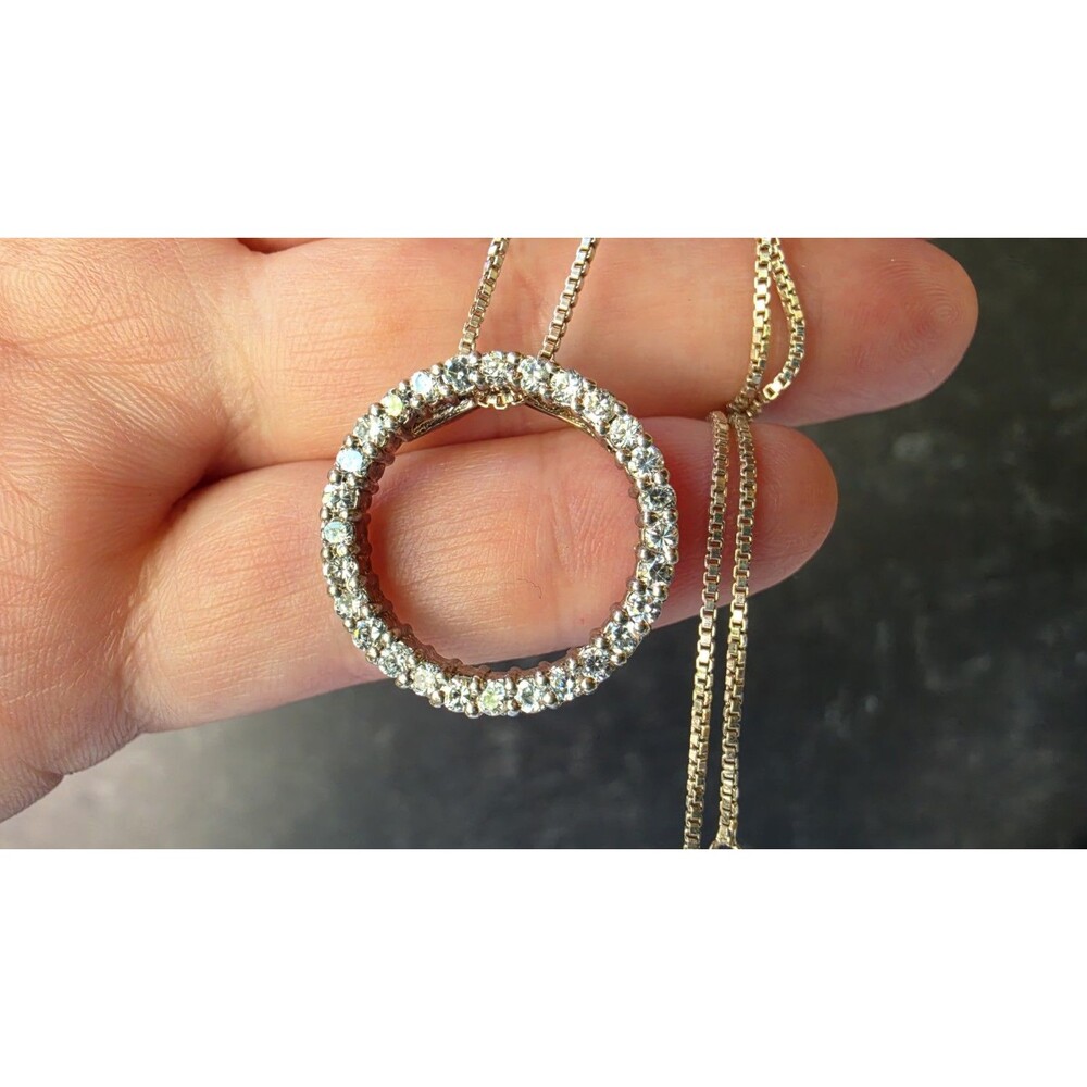 Italian 925 Sterling Silver CZ Circular Pendant Necklace Vintage